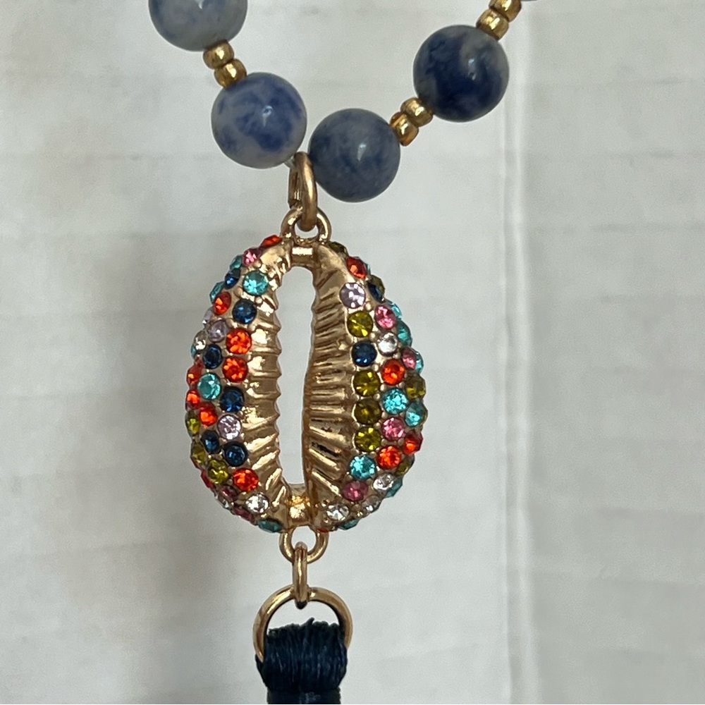 Tommy Bahama Beaded Tassel Necklace Shell Rhinestone Boho Beachy tropical Mala - Picture 3 of 6